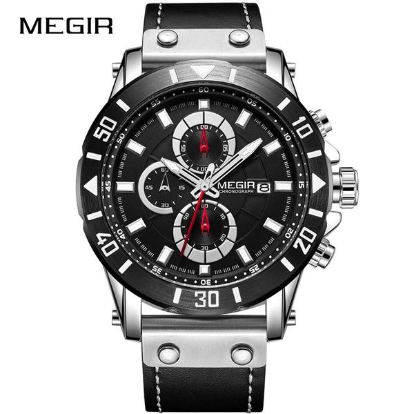 

wristwatches megir men's watches reloj hombre original creative design military chronograph relogio masculino clock, Slivery;brown