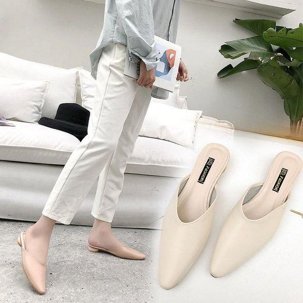 

slippers summer fashion women pointed toe slipper nude white square low heels outsides ladies slides beach mules shoes 899, Black