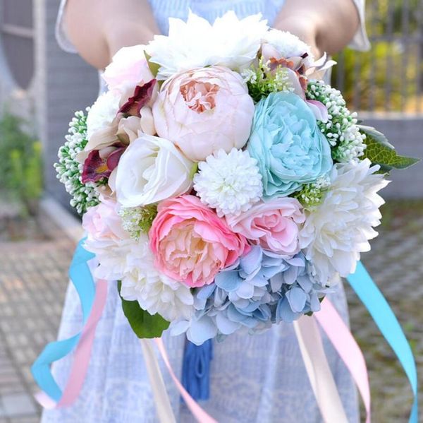 

decorative flowers & wreaths 2021 wedding bouquet pink white bridal artificial rose holding flower for decoration buque de noiva