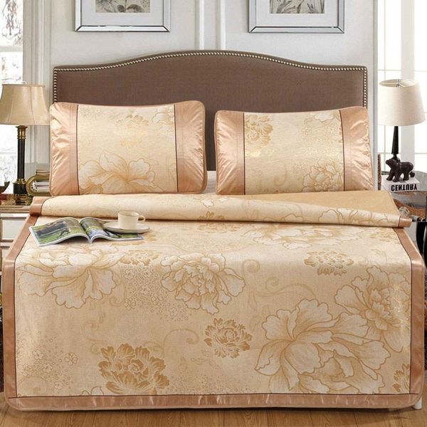 

sheets & sets 3pcs/set summer ice silk sleeping mat cool comfortable bed sheet case kit home textile mattress jacquard foldable pad