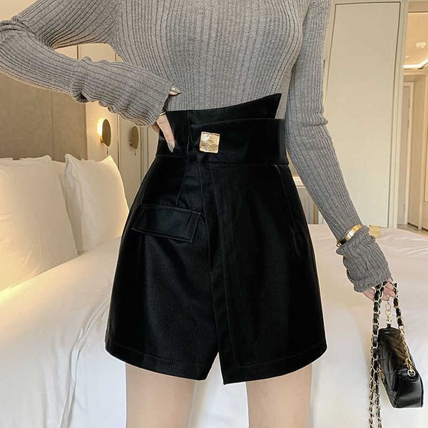 

s-xl skirt shorts plus size high waist irregular wide leg shorts female solid pocket fake skirts black zipper skirts shorts 210611, White;black