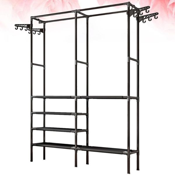 

hangers & racks 1pc multifunctional garment rack metal clothes coat shoe storage shelf practical drying hanger stand (black)