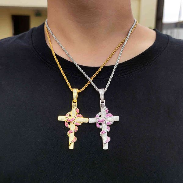 

factory wholesale snake color copper zircon necklace personality cross hip hop pendant popular fashion xmas gift