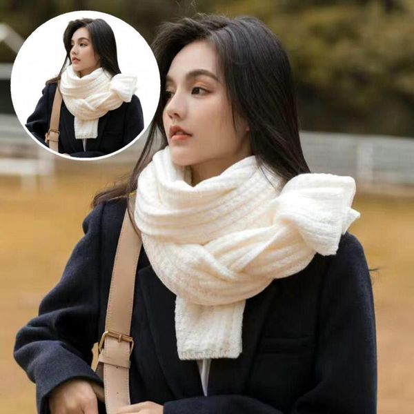 

scarves skin-friendly excellent woolen yarn knitted winter scarf 6 colors optional women long lasting for daily wear, Blue;gray