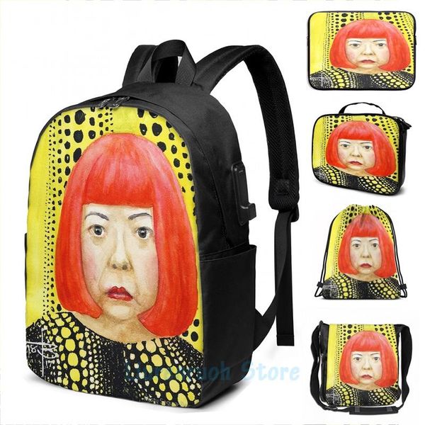 

backpack funny graphic print yayoi kusama usb charge men school bags women bag travel laptop