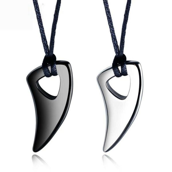 

pendant necklaces mens wolf tooth necklace stainless steel chain fashion jewellery wholesale, Silver