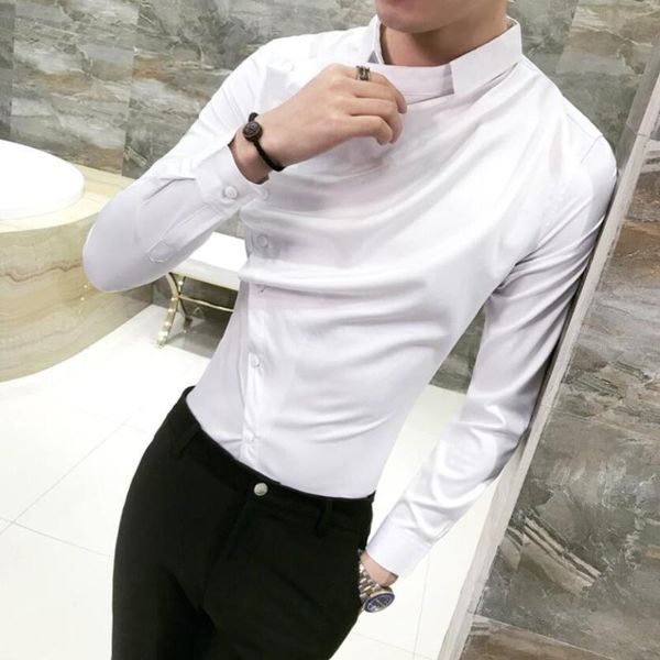 

men's casual blouse homme men party dress spring long sleeve slim fit mens tuxedo groom wedding shirts s-3xl, White;black