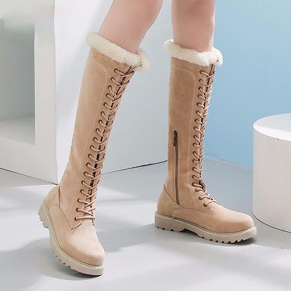 

boots 2021 genuine leather snow sheepskin knee-high women warm shoes wool sheep fur long, Black