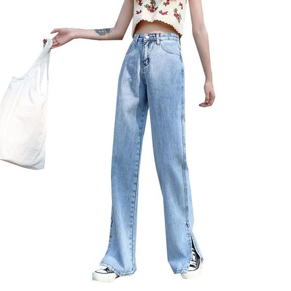 

women's jeans summer fashion woman high waist wide leg pants straight mom slim women streetwear loose casual, Blue