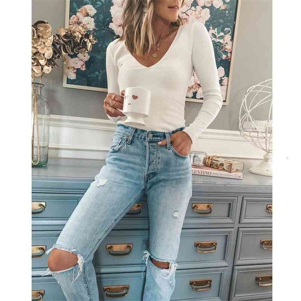 

women's jumpsuits & rompers summer casual sports white v collar long-sleeved tights wamb, Black;white