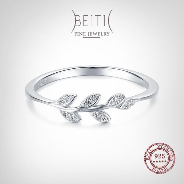 

cluster rings beitil elegant 925 sterling silver dazzling zircon tree branch leaves finger ring for fine female fashion jewelry gift, Golden;silver