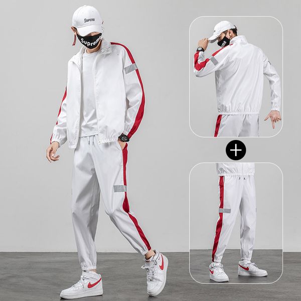 

spring and autumn sports korean fashion men's reflective et pants two-piece suit, Black