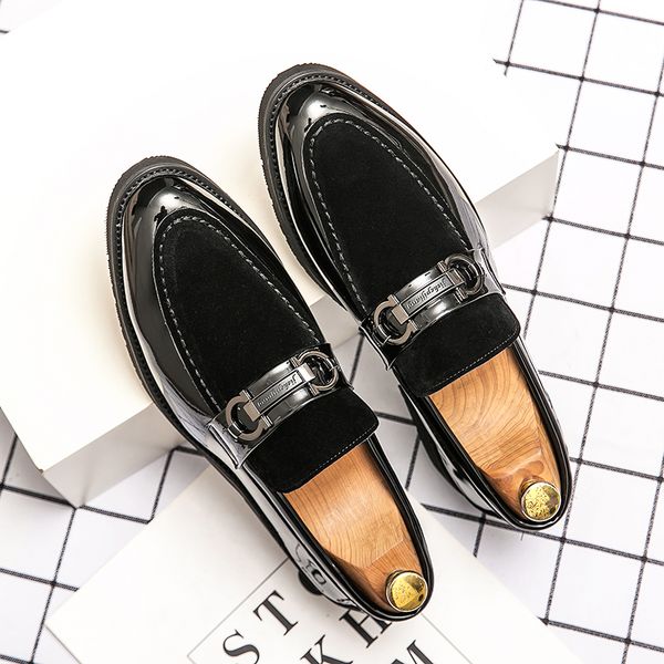 

brand mens dress shoes fashion leather shoes patent leather oxford office shoes flats men formal wedding party big size 48, Black