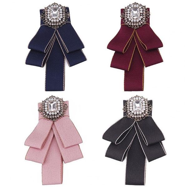 

pins, brooches women elegant wedding party bow rhinestone lint pre tied neck tie brooch pin, Gray