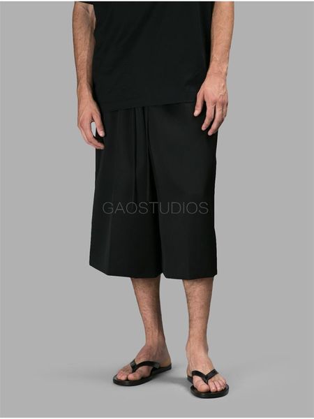 

men's pants shorts loose large size seven cent wide leg casual drawstring straight simple, Black