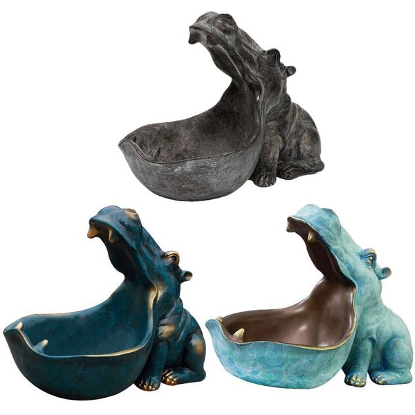 

decorative objects & figurines big mouth hippo figurine key bowl home resin jewelry holder #w0