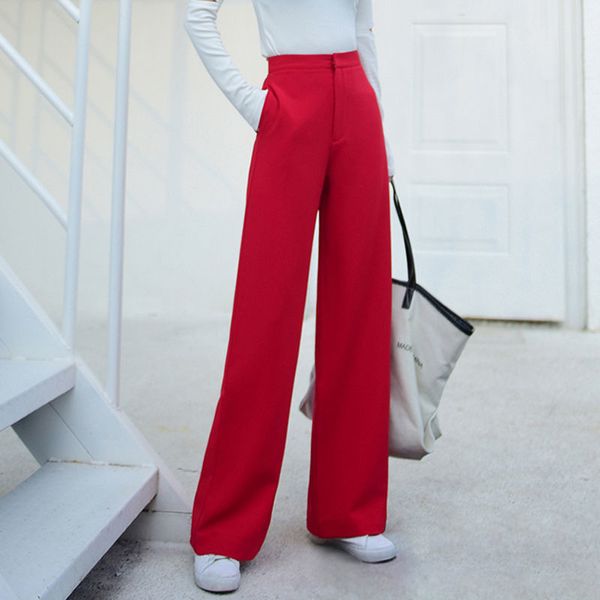 

spring and autumn high-waist drape wide-leg pants temperament ladies casual red trousers thin mopping women 210429, Blue