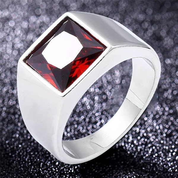 

cluster rings stainless steel bohemian crystal inlaid ring men fashion metal red green blue accessories party jewelry, Golden;silver