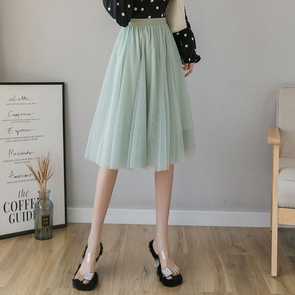 

skirt summer womens layered mesh tulle women elastic high waist a line midi skirt jupe femme casual woman skirts mcrh, Black