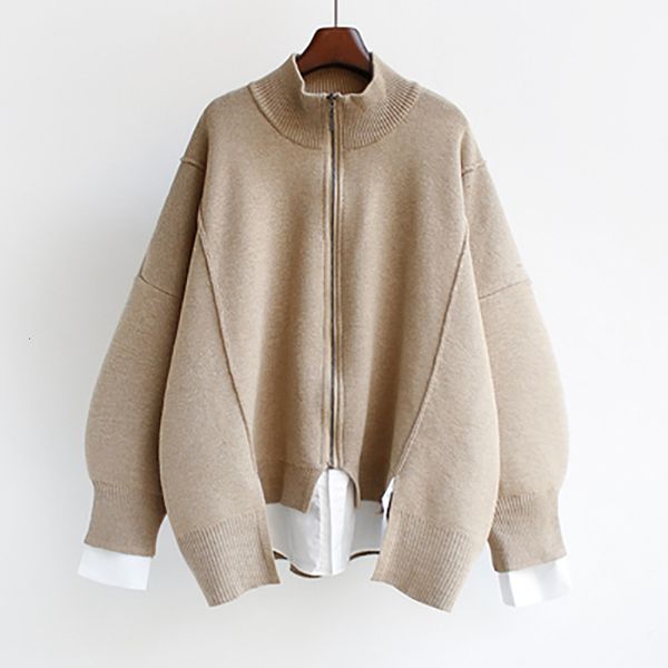 

women's sweaters [ewq] cardigÃ£ de malha preto estilo coreano, feminino, outono , novo, solto, zÃ­per, casaco manga comprida, moda femini, White;black
