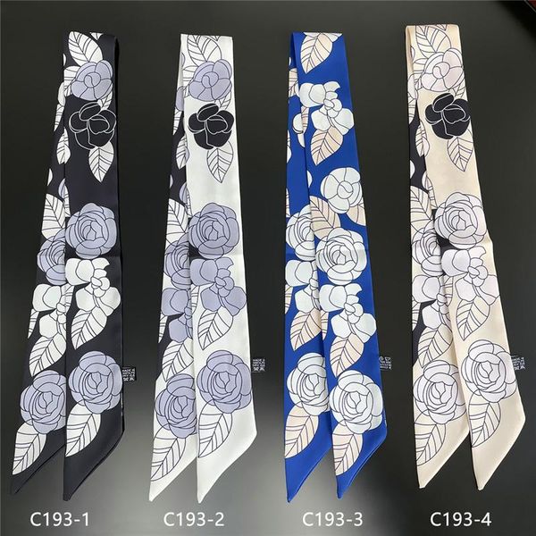 

scarves romantic turban rose flower print women's small long silk scarf handbag ribbon ladies neck m69, Blue;gray