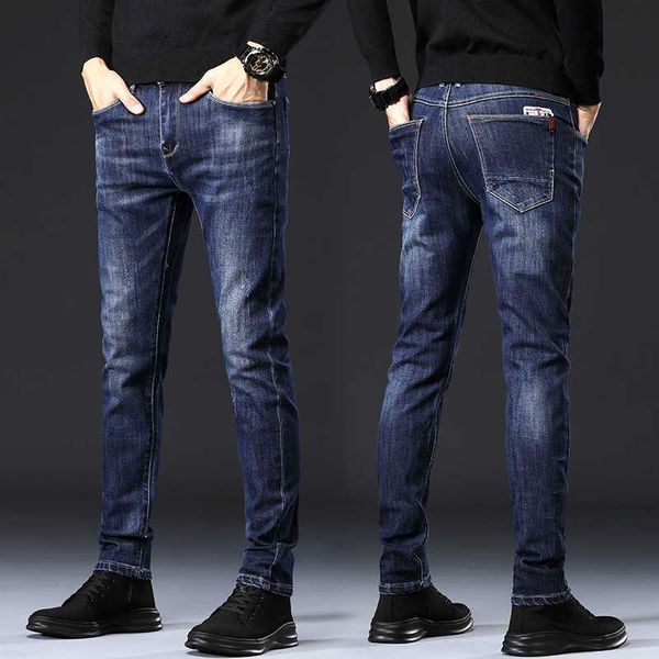 

men's jeans spring slim casual jeans pants thin busins small foot, Blue