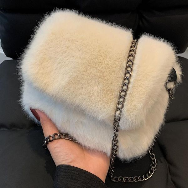 

evening bags faux fur shoulder bag for women 2021 fashion winter flap crossbody designer luxury soft female daily handbag