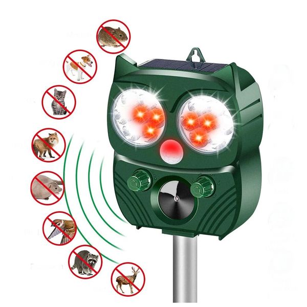 

br-902 solar power pir sensor ultrasonic animal repeller ip64 waterproof for garden outdoor animals birds flashing light dispeller - black