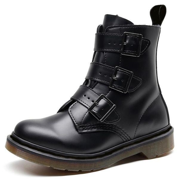 

boots fashion gothic black genuine leather hasp ankle for women spring autumn shoes woman punk motorcycle