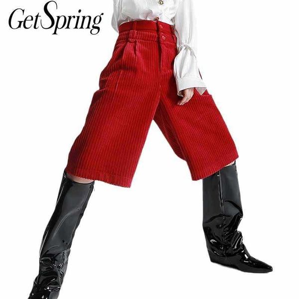 

getspring women pants capris corduroy stitching wool wide leg fake two trousers loose high waist winter 210601, Black;white