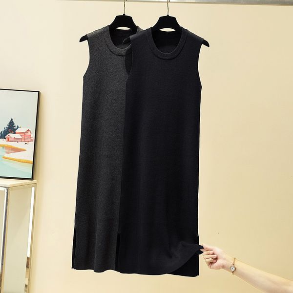 

casual dresses autumn korean bodycon split club women sleeveless slim party knitted sweater female black vestido ce7t, Black;gray