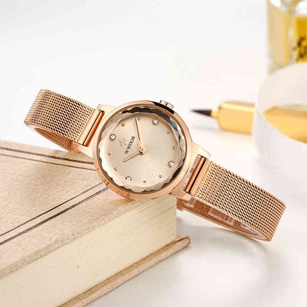 Reloj Mujer WWWoor Wwoor ES Luxo Marca Senhoras Pulseira de Cristal Pulseira Elegante Rosa Gold Quartz relógio impermeável