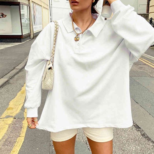 

knits autumn long sleeve women casual turn-down collar pullover female fashion white button sweatshirt t7r9 1var