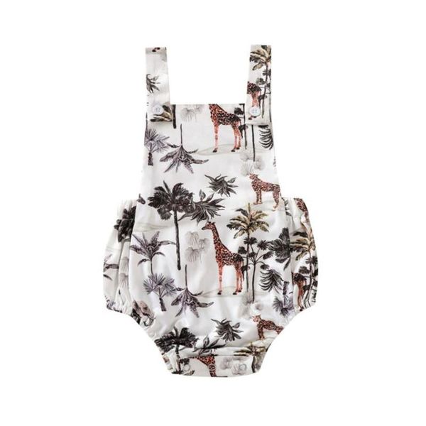 

rompers baby palm tree print romper girls sleeveless backless square collar short jumpsuit for summer girl 0-24 months, Blue