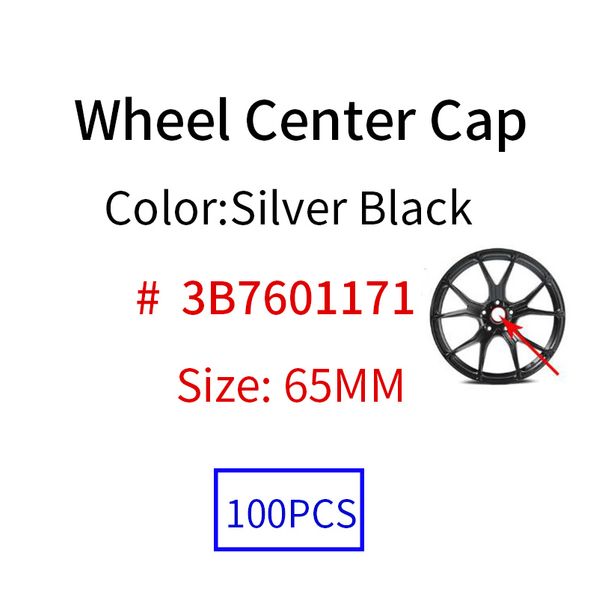 

100pcs 65mm black silver car wheel covers center hub caps logo rims cap badge 3b7601171 wheels accessories