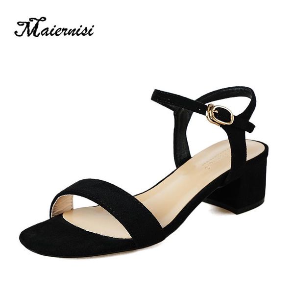 

dress shoes maiernisi big size 43 women's flock sandals spring summer ladies buckle strap sandal high heel party fashion sandalias, Black
