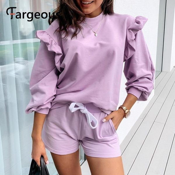 

women's hoodies & sweatshirts fargeous casual round neck slim ladies solid knitted women streetwear ruffled long sleeve autumn 2021 pu, Black