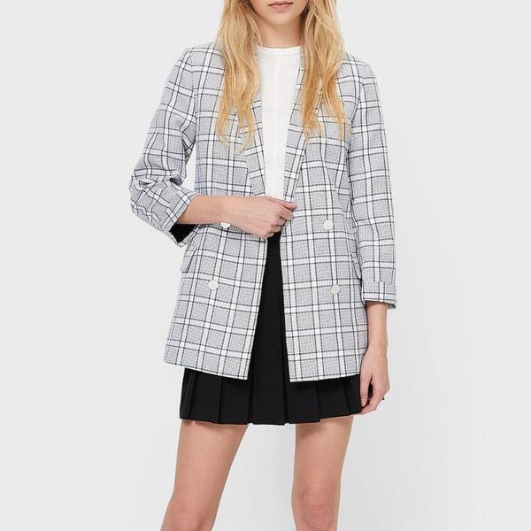 

women's suits & blazers women 2021 summer fashion wear double breasted blazer coat vintage long sleeve pockets casual plaid female oute, White;black