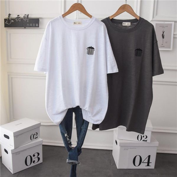 

summer simple loose cotton casual t shirt for women short sleeve round neck oversized tee white women's t-shirt