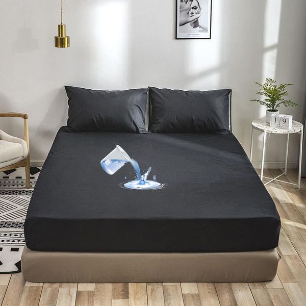 

sheets & sets solid water proof oil faux silk mattress protecting cover single double twin fitted sheet set