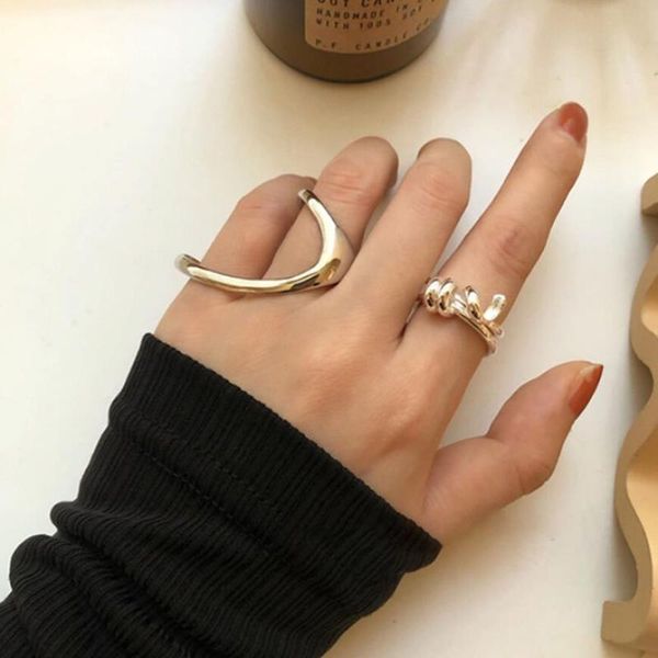 

cluster rings fashion light luxury ins blogger exaggerated irregular curve open ring for women jewelry party gifts sar311, Golden;silver