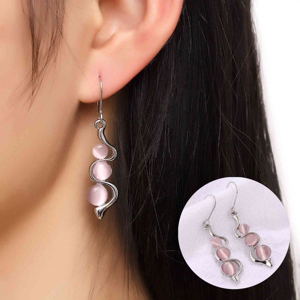 

cen mi bohemia creative curve wave earrings inlaid with cat's eye swing earrings, Golden