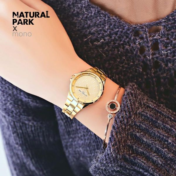 

wristwatches natural park fashion women dress watches luxury women's casual ladies rhinestone quartz watch relogio feminino, Slivery;brown