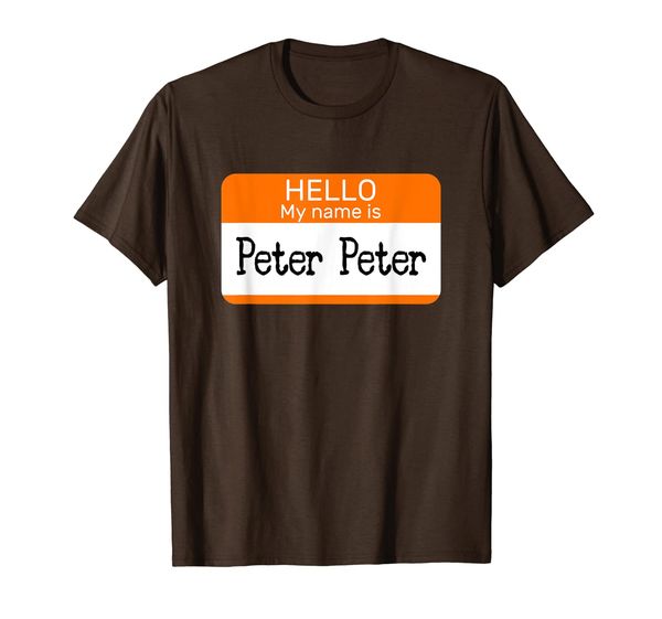 

hello my name is peter sticker name tag on a shirt pumpkin t-shirt, White;black