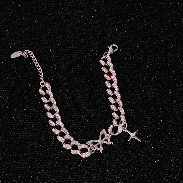 

link, chain punk metal bracelets for women girls butterfly crystal bracelet fashion jewelry vintage simple creative thick, Black