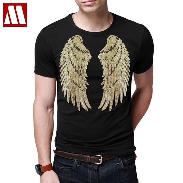 

plus size shiny t shirt summer harajuku men sequin t-shirt men's casual cotton sequined gold angel wings tee shirts 210322, White;black