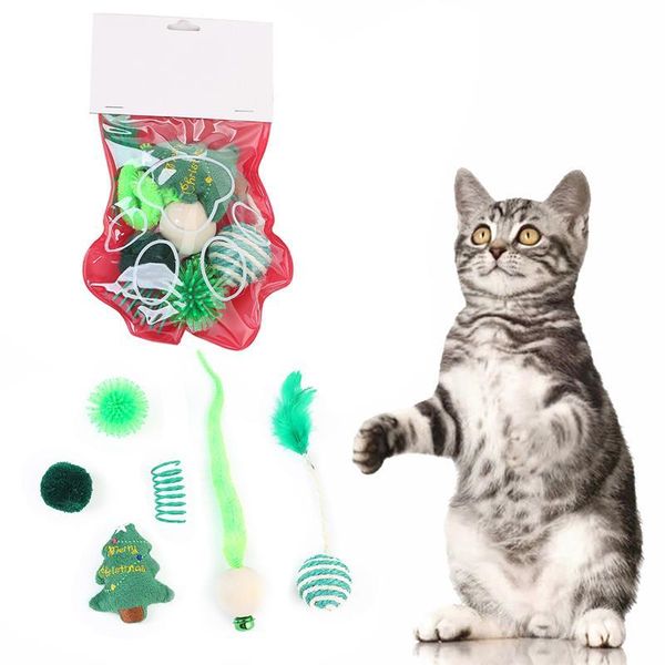 

cat toys 6pcs interactive toy feather teaser christmas ball bell plastic artificial colorful supplies