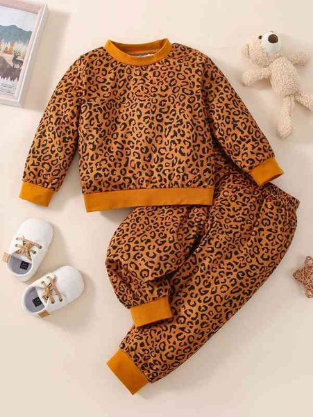 

baby leopard print pullover & sweatpants she, White