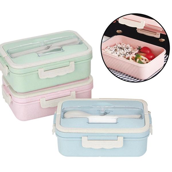 

dinnerware sets lunch box for kids microwave wheat straw with spoon healthy material bento boxes container lunchbox