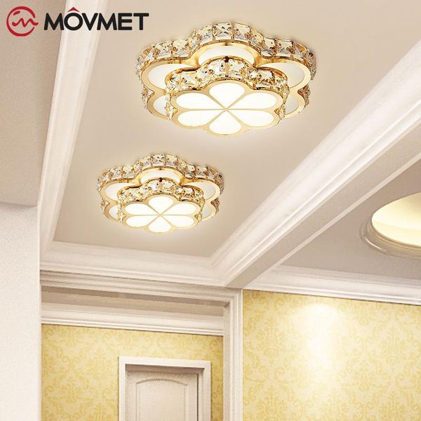 

fashion flower aisle crystal ceiling chandelier lamps gold led plafonnier for lustre corridor balcony entrance lighting lights